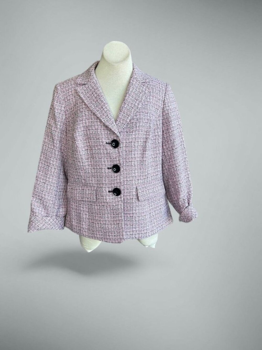 Kasper Pink Black Tweed Blazer Business Career Size 14W